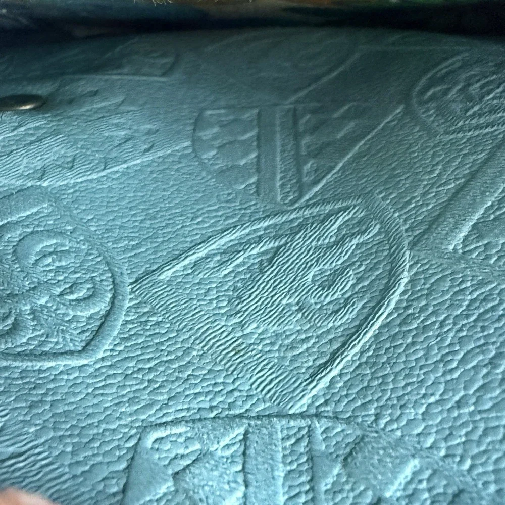 Rare Vintage 1960s Japanese Mod Floral Bowling Bag Embossed Turquoise Canvas